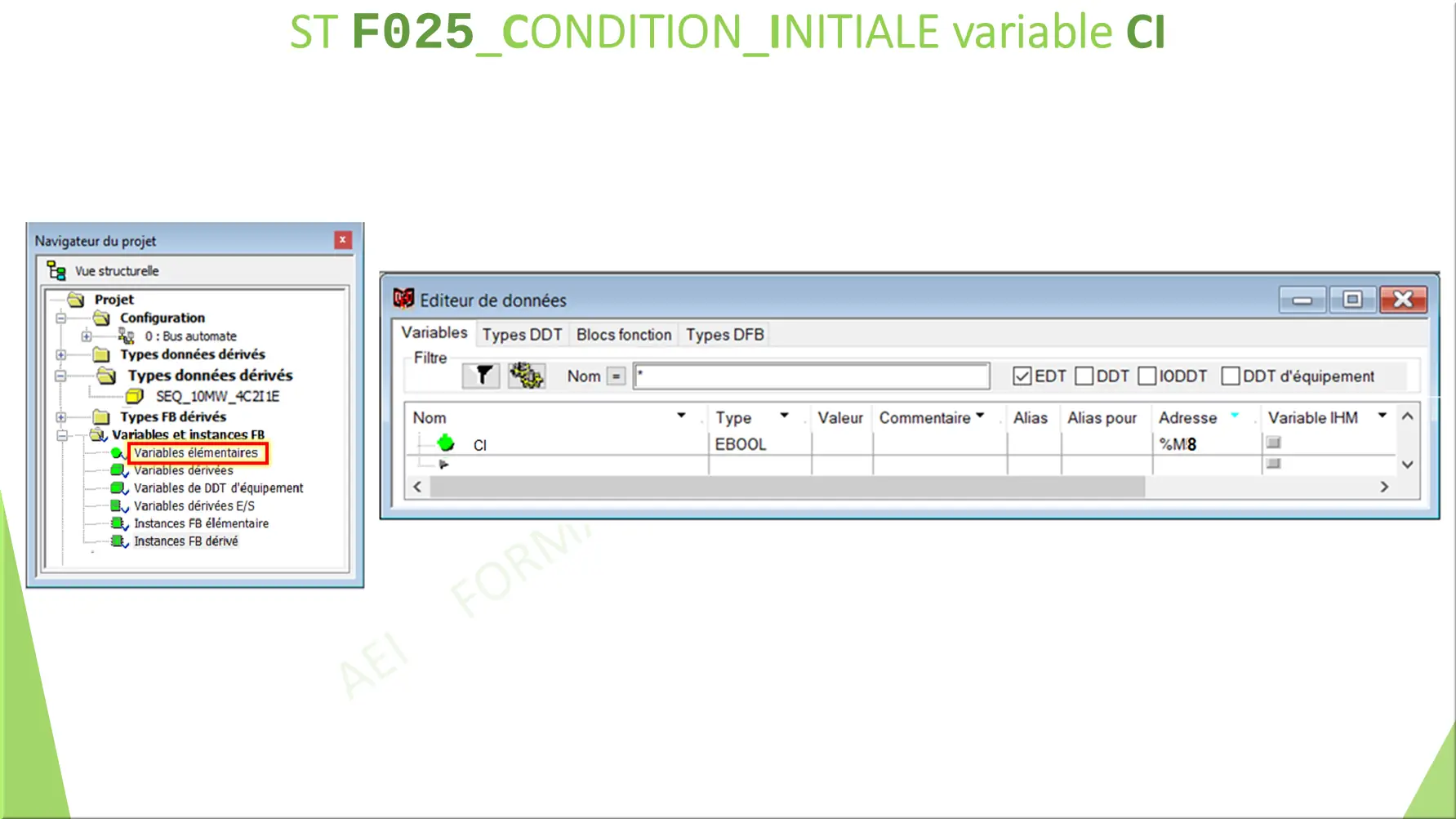 ST F025_CONDITION_INITIALE variable CI